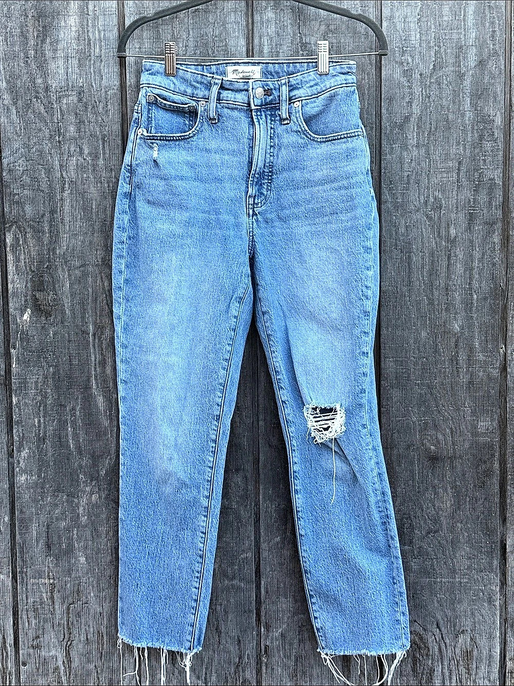 Madewell Curvy Perfect Vintage Jean Distressed Skinny Jeans in Blue Waist 27